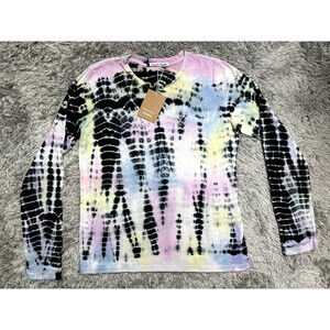 Reformation Eddie Long Sleeve Tee In Black Rainbow Pistachio Stripe Size M